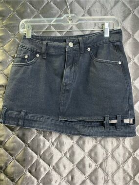 chuu Black Mini Skirt Cutout Detail Denim Chain K Brand Small Grunge Alt